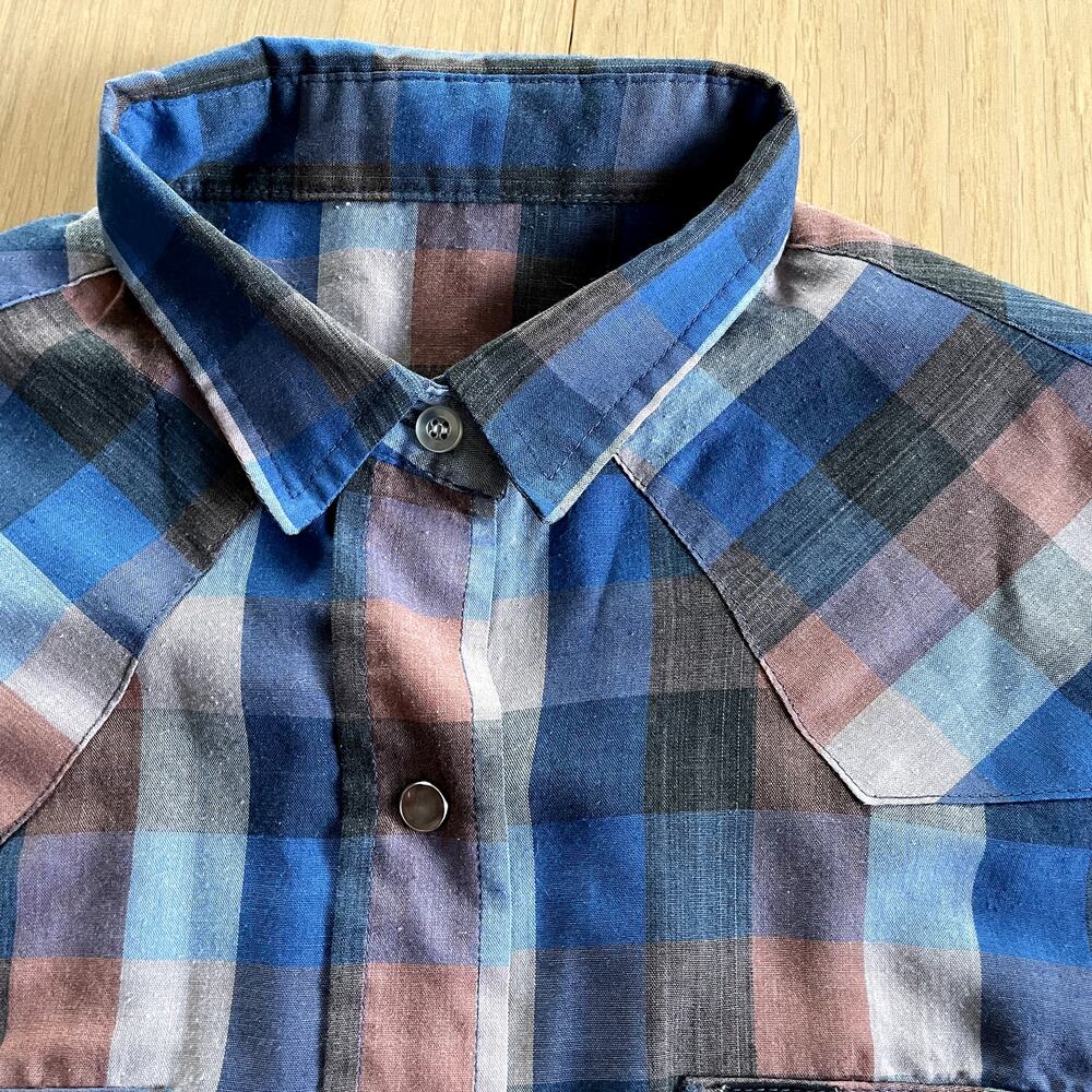 Vintage LEE Blues Browns Pearl Snap Western Shirt - Medium - Picture 4 of 6